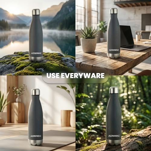 Image of 304 Stainless Steel Viva Insulated Flask 500ml | Hot & Cold 24 Hours | Double Wall, Leak Proof, BPA-Free, Lightweight Bottle | Ideal for Office, Gym, School and Travel (Dark Grey, Pack of 1)