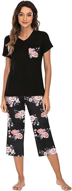 Famulily Pajamas Women Cotton Comfy Pajamas, Ladies Pyjamas Set Floral P...