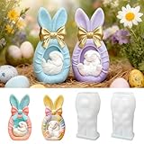 2 moldes de silicona de conejo de Pascua – Moldes reutilizables y flexibles para hacer velas y yeso de aromaterapia, ideal para crear adornos de decoración de coche y piezas de manualidades navideñas