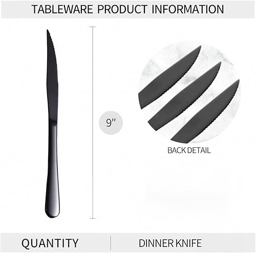 Miniatura 4 de Juego de cuchillos de carne negros de 12 piezas, tenedor y cuchillos para 6, juego de 12 cuchillos de acero inoxidable, apto para lavavajillas