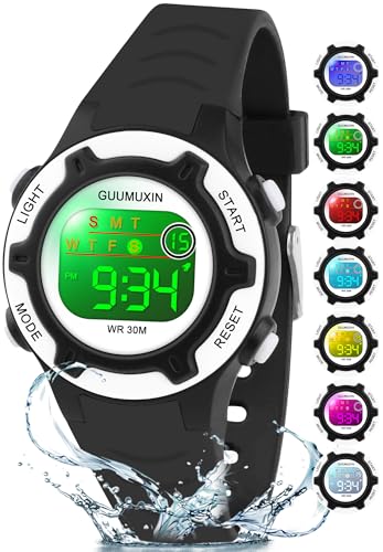 GUUMUXIN Reloj Digital Infantil para Niños y Niñas de 4 a 13 Años con Luces LED de 7 Colores y Correa de Silicona Suave, Reloj de Pulsera Impermeable a 3 ATM con Despertador para Niños GUUMUXIN Reloj Digital Infantil para Niños y Niñas de 4 a 13 Años con Luces LED de 7 Colores y Correa de Silicona Suave, Reloj de Pulsera Impermeable a 3 ATM con Despertador para Niños