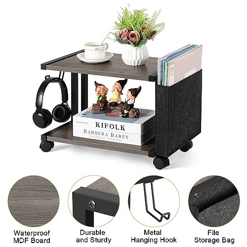 BTY Printer Stand Under Desk Printer Table with Storage Small Printer Cart with Wheels 2 Tier Desktop Printer Stands for Home Office Fax Machine Scanner Files (Grey) by BTY - Image 3