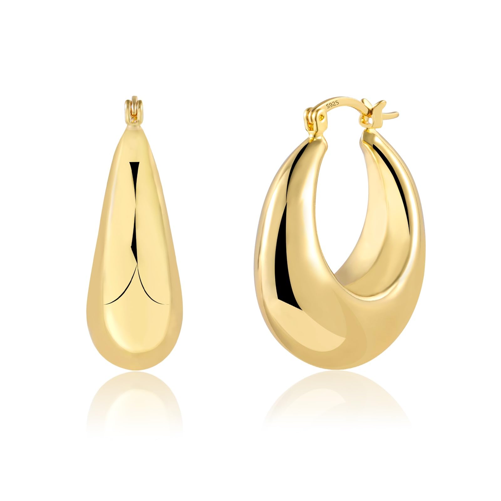 ALEXCRAFTPendientes Mujer Chapado en Oro 14K Aros Chunky Gota Dorada Oreja Regalos Joyeria