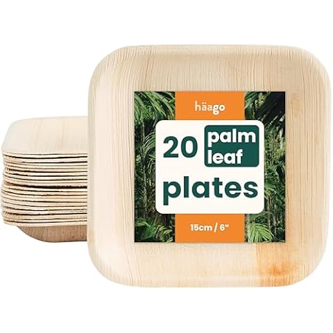 HAAGO 20 Pack 6 Inch Palm Leaf Plates Cover