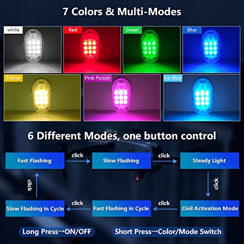 Lecart 6 Pcs Motorcycle Lights Wireless Led Anti-Collision Strobe Light 7 Colors Usb Charging Super Bright Strobe Drone Lights For Night Flying Riding Car Motorcycle Bike Scooter #TOP4