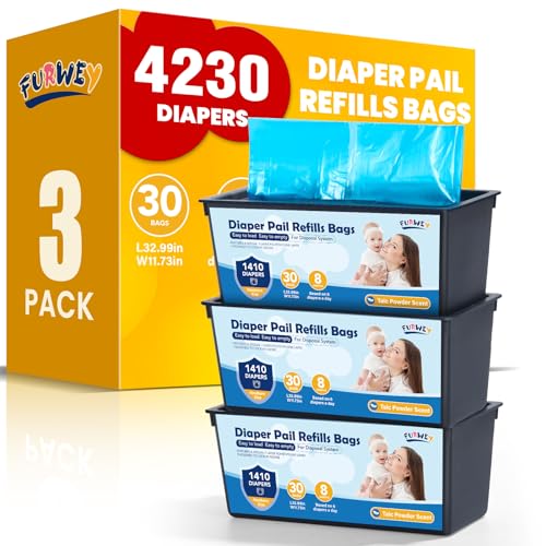 Image of Diaper Pail Refill Bags 30 Bags Per Refill,Compatible with Genie Easy Roll Signature Diaper Pails Holds Up to 4230 Newborn Diapers Talc Powder Scent 7 Layer Odor Barrier,Scented,3PACK (90 Bags)