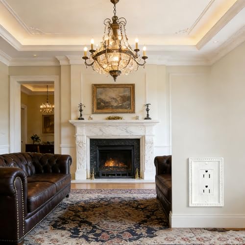 Image of ZEFTV Mid-Size 20 Pack Decorator Wall Plates 1-Gang Switch Outlet Electrical Cover Plate Unbreakable Thermoplastic Faceplate for Light Receptacle Outlet Switch, Classic Beaded Relief Design, White