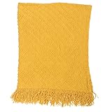 ABOOFAN Strickdecke für Sofa, Plüsch, leicht, Fleece, Thermofleece, klein, elektrisch, faltbar, Acryl, Gelb, 2 Stück