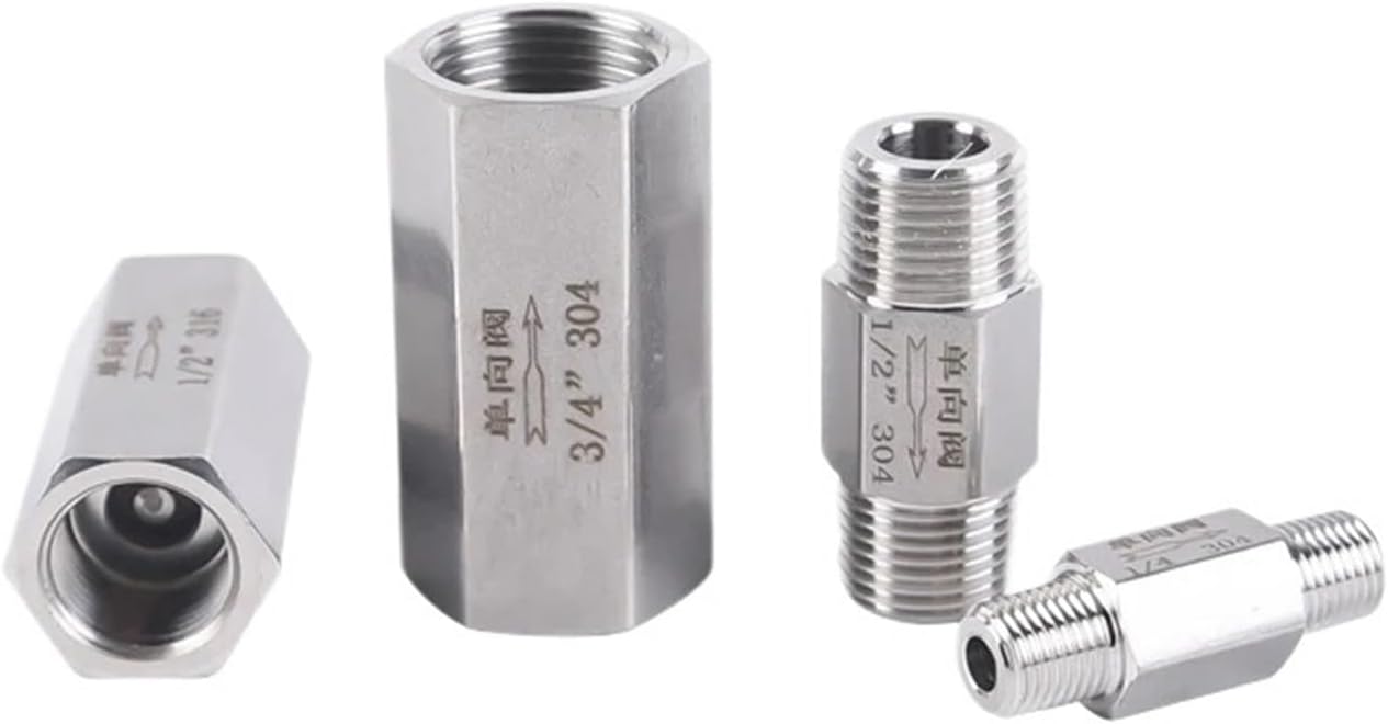 1pc 304 Stainless 1/8" 1/4" Steel Male/Female Thread PT Thread Hexagonal Direct Non-Return Inline One-Way Check Valve(Male to Male,1/2")
