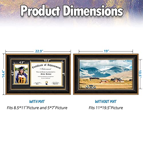 Auear, Diploma Frame For 8.5X11 Certificates Document And 5X7 Graduation Pictures With Black Over Gold Double Mat, Real Glass College Degree Frame For Wall Mounted (Black And Ornate Goldt) #TOP2