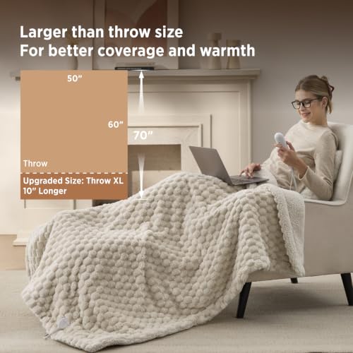 Image of Bedsure Heated Blanket Throw XL, Light Brown Bubble Shaped Electric Blanket