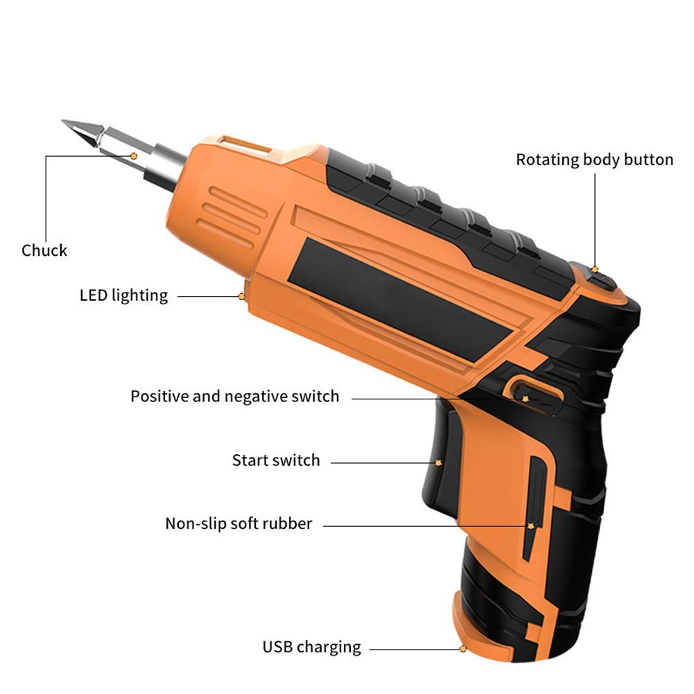 Avvitatore Elettrico a Batteria 4,5 NM, 3 Accessori, Impugnatura Regolabile in 2 Posizioni, Luce LED, utensile Elettrico Ricaricabile