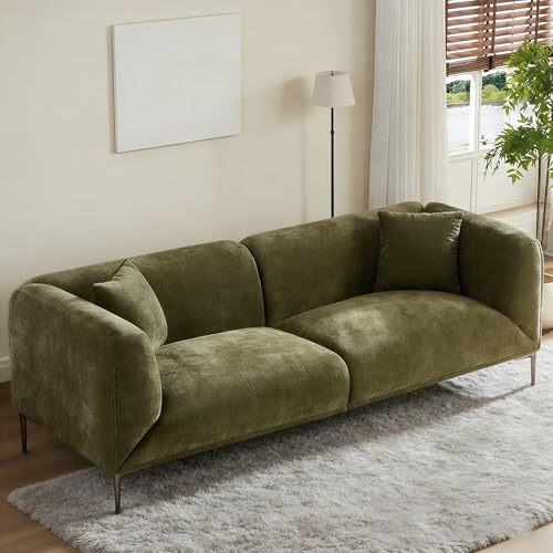 82.7″ Modern Couch Upholstered Boucle Sofa with Metal Legs, 3 Seater Minimalist Curved Sofas, Cozy Luxury Deep Seat Memory Foam Couches for Living Room Bedroom Home Office Apartment, Green 82.7″ Modern Couch Upholstered Boucle Sofa with Metal Legs, 3 Seater Minimalist Curved Sofas, Cozy Luxury Deep Seat Memory Foam Couches for Living Room Bedroom Home Office Apartment, Green