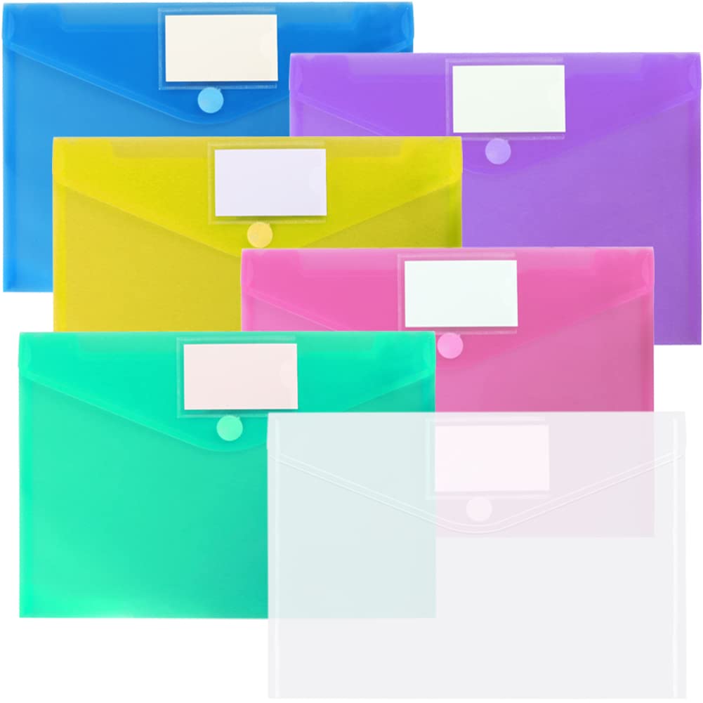 OUTYLTS 11 Pack Plastic Poly Filing Envelopes, Clear Document Folders US Letter A4 Size File Envelopes with Label Pocket & Paste Button for School ...