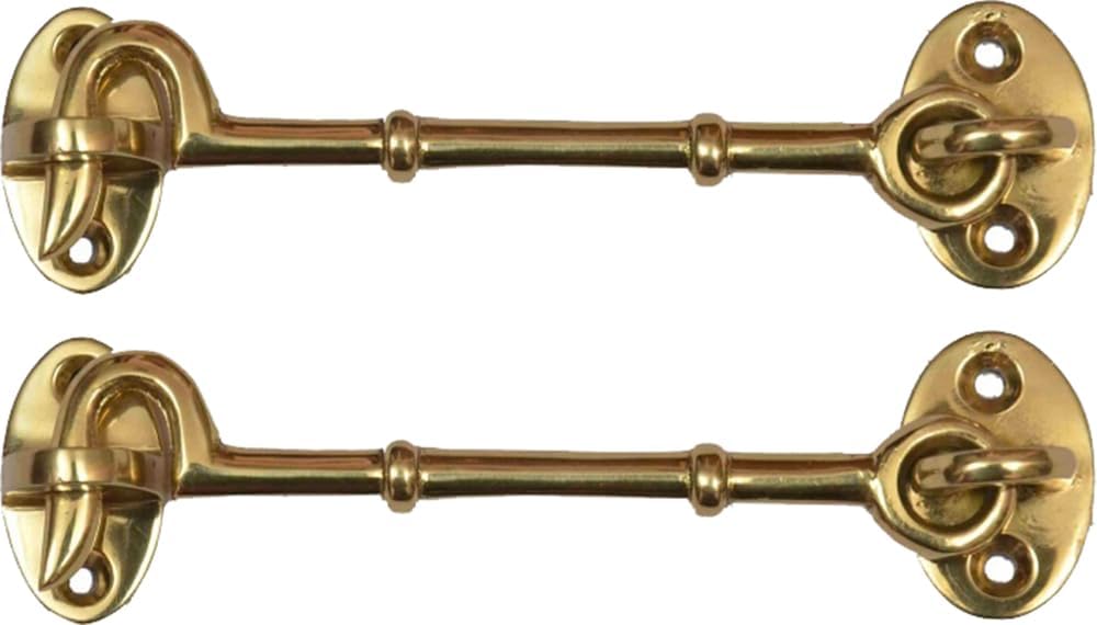 Set of 2 Cabin Hook, 2 3/4 inches Brass Latch, Cabin Door Gate Latches, Window Sash Catch Hook Lock Barn Door Locks and Latches, Antique Brass Finish -