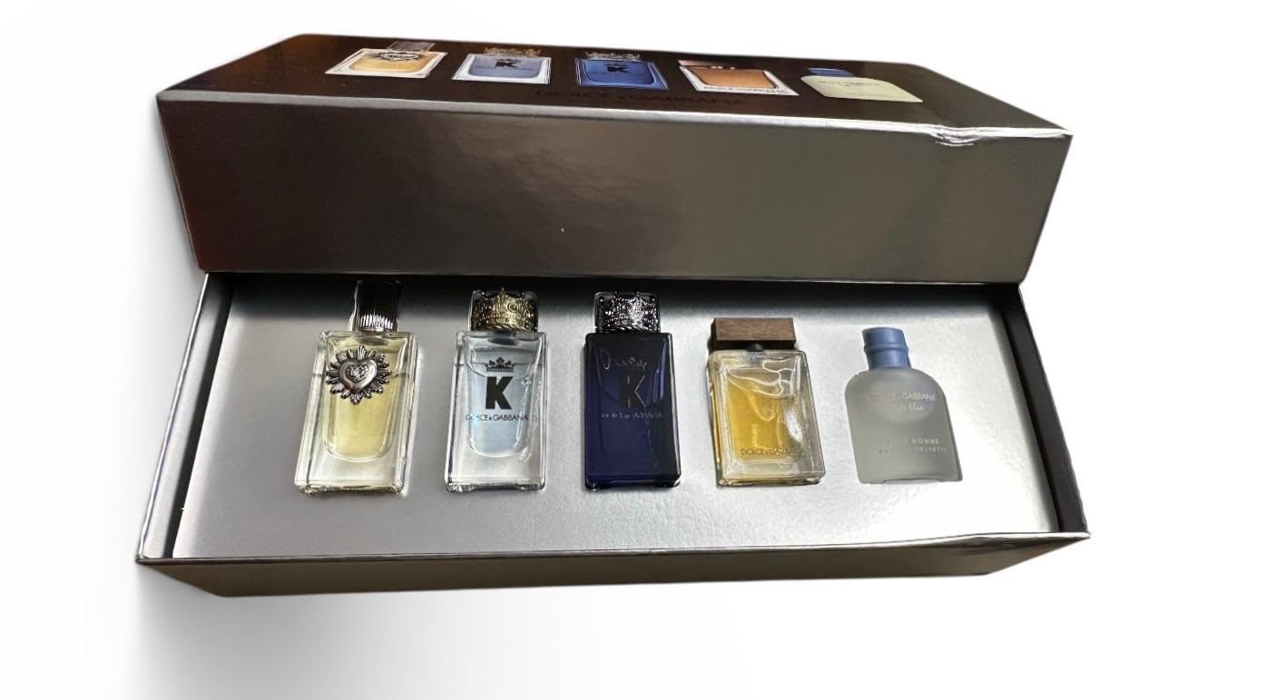 DOLCE & G Mini Collezione per Uomini – Set Regalo Mini Profumo da Viaggio da 5 Pezzi, Devotion, K POUR HOMME Gabbana, The One EDP, Light Blue EDT Spray D & G