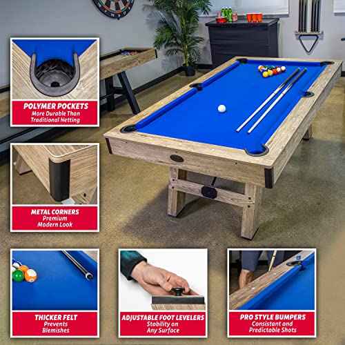 Image of GoSports 7 ft Pool Tables with Wood Finish - Choose Your Style - Modern Billiards Table with 2 Cue Sticks, Balls, Rack, Felt Brush and Chalk