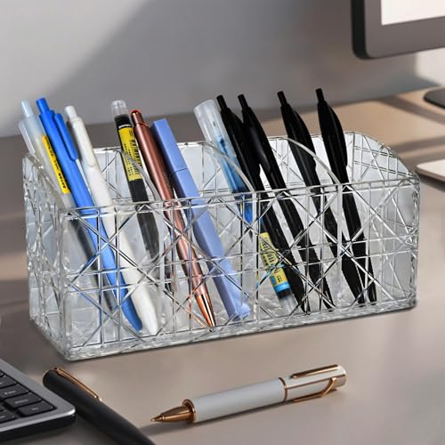 Image of Makeup Brush Holder Makeup Brush Organizer Acrylic -Makeup Brush Holder Clear Cosmetic- Makeup Brush Organizer - Storage Box Large Capacity 4 Slots Container for Brushes (Clear)