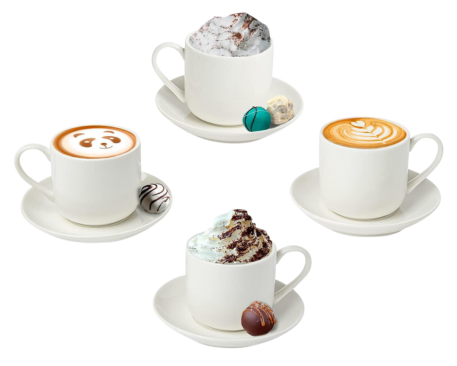 Lot De 4 Tasses à Expresso En Céramique - 220 Ml - Design épuré - Compatible Lave-vaisselle - Idée Cadeau Café/thé