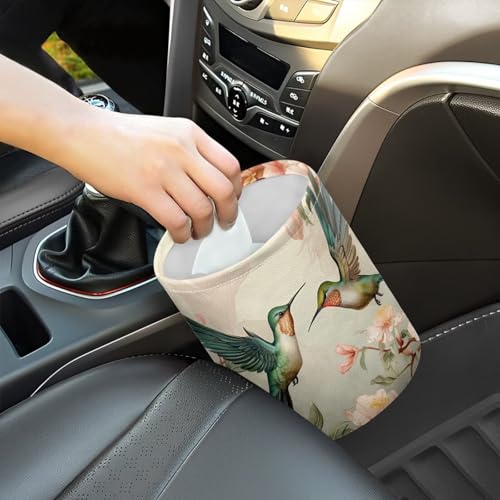 Image of Pensura Floral Hummingbird Auto Trash Bag Portable Waterproof Car Back Seat Organizer Adjustable Buttons Trash Can for Car Accessories, Vehicle, Travelling, Camping