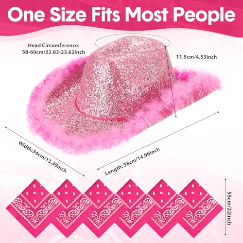 Image of Coume 12 Pcs Sparkly Adults Cowboy Hat and Bandanas Women Men Western Glitter Cowgirl Party Hats with Adjustable Drawstring