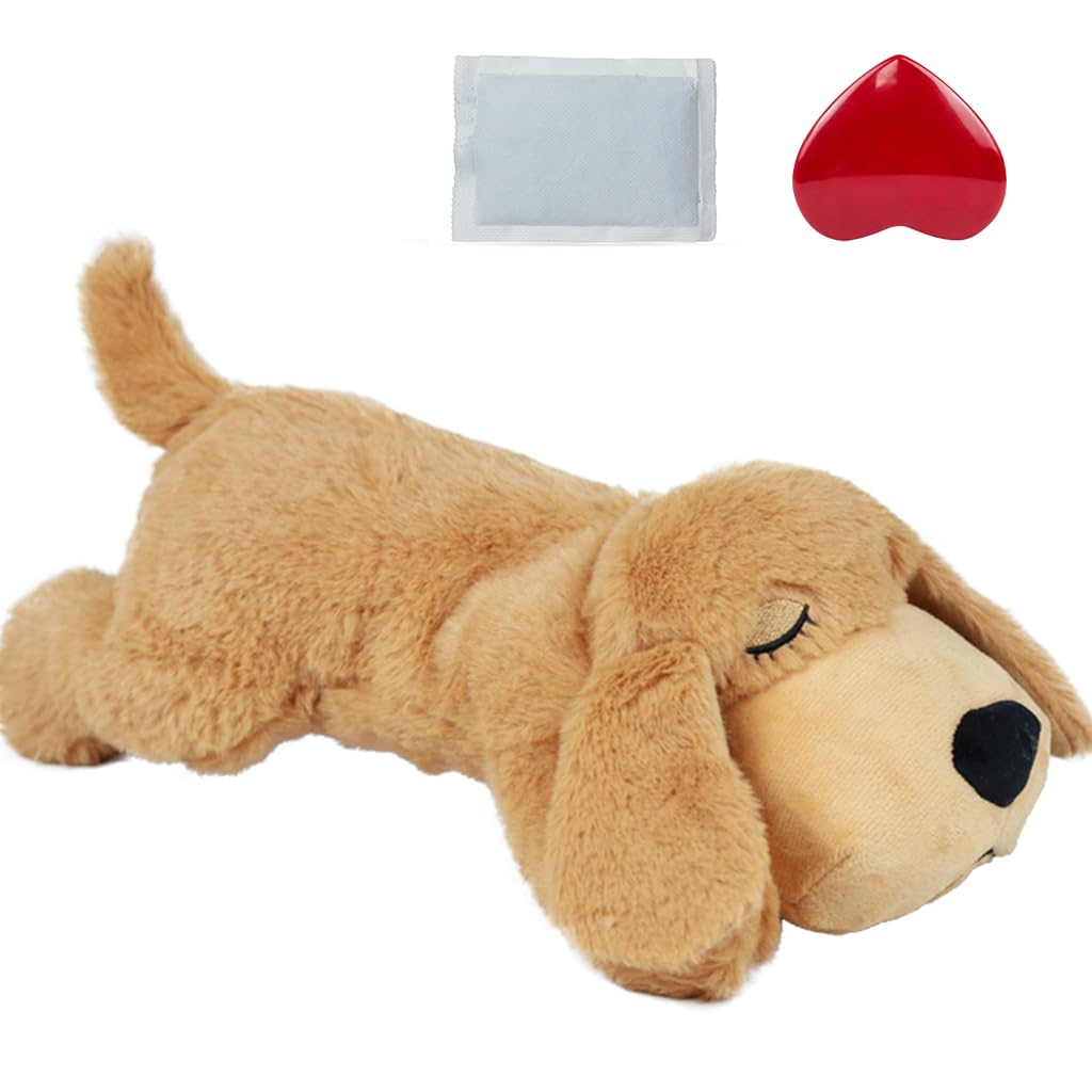 vocheerPuppy Heartbeat Toy, Dog Anxiety Relief Calming Aid Puppy Heartbeat Stuffed Animal Behavioral Training Sleep Aid Comfort Soother Plush Toy for Puppies Dogs Cats,Light Brown