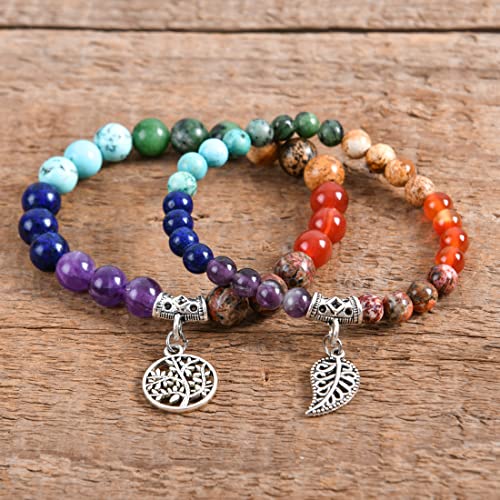 Image of YGLINE Tree of Life Yoga Healing Stone Bracelets,Multilayer Lotus Chakra Stone Reiki Bracelet Sets,Anxiety Crystal Natural Stone,for Women Stress Relief