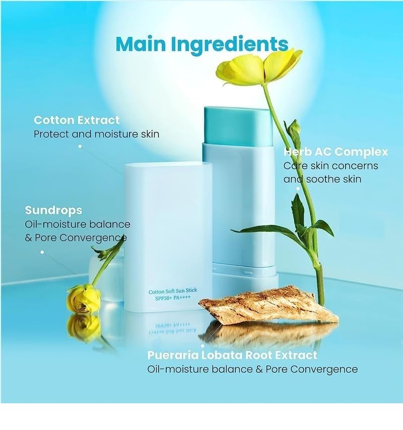 Miniatura 7 de Cotton Soft Sun Stick SPF50+ PA++ - No White Cast- Protector solar ligero para cara - Fórmula hidratante - Cuidado de la piel coreano - Protector