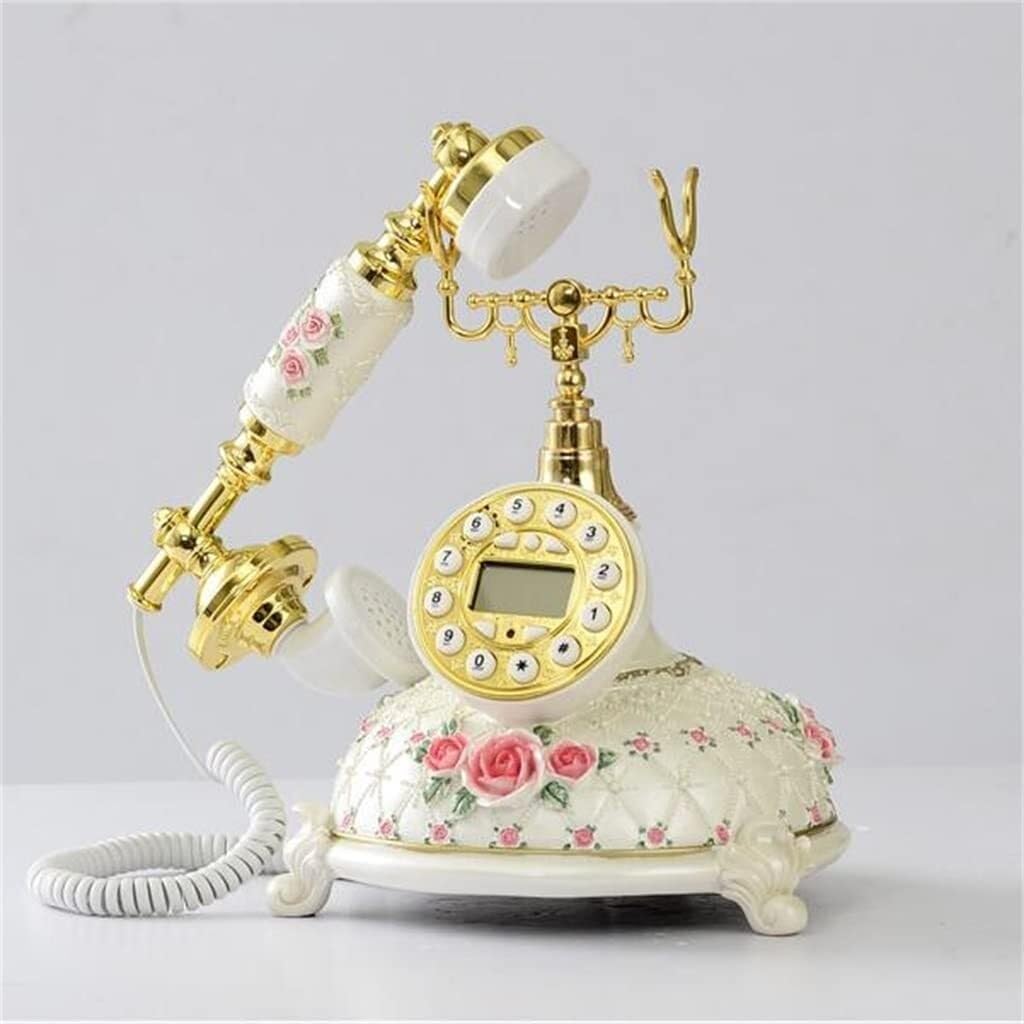 European Vintage Handcrafted Landline Telephone Rustic Resin Antique D cor with Caller ID Electronic Calendar Ideal for Living