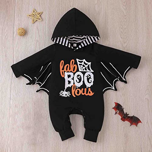 Infant Boys Girls Halloween Long Sleeve Romper Letter Prints Cartoon Cosplay Hoodie Jumpsuit Little (Black, 9-12 Months) #TOP1