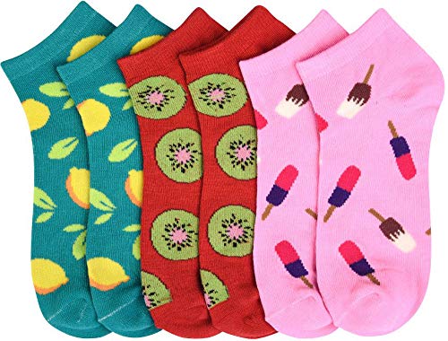 Image of ToBeInStyle Pack of 6 Printed & Solid Low Cut Ankle Socks - Kid's & Adults
