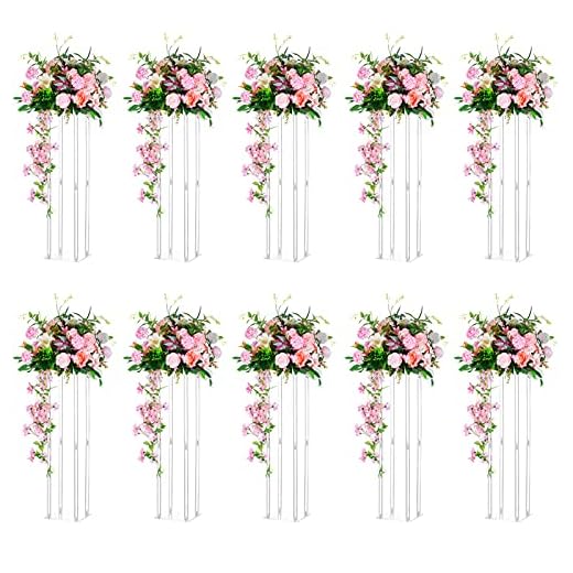 Nuptio Centros Mesa Boda Florero: 10 Piezas 80cm Alto Flores Acrílico Florero Piso Columna Soporte Arreglo Floral Estante Exhibición Rectangular Geométrico para Bodas Decoración Fiesta