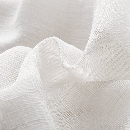 Dreaming Casa Solid Sheer Curtains Linen Textured Window Treatment Draperies Double Pleated For Bedroom Off White 2 Panels 84 Inches Long, 42" W X 84" L #TOP4