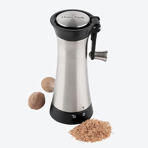 Hagen Grote Moulin à muscade à manivelle, Ø 5 cm, 12 cm de haut, acier inoxydable 18/10, dispositifs de coupe affûtés au laser