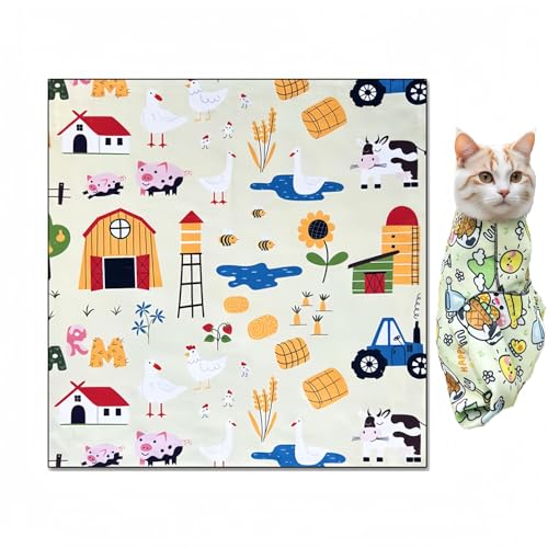 ASDTGOE Cat Wrap for Cutting Nails Cloth Burrito Wrap for Nail Clipping,Scratch and Escape Prevention,Multi-Purpose Swaddle Wrap Pet Worker (Farm + House, 21.65inchx21.65inch)