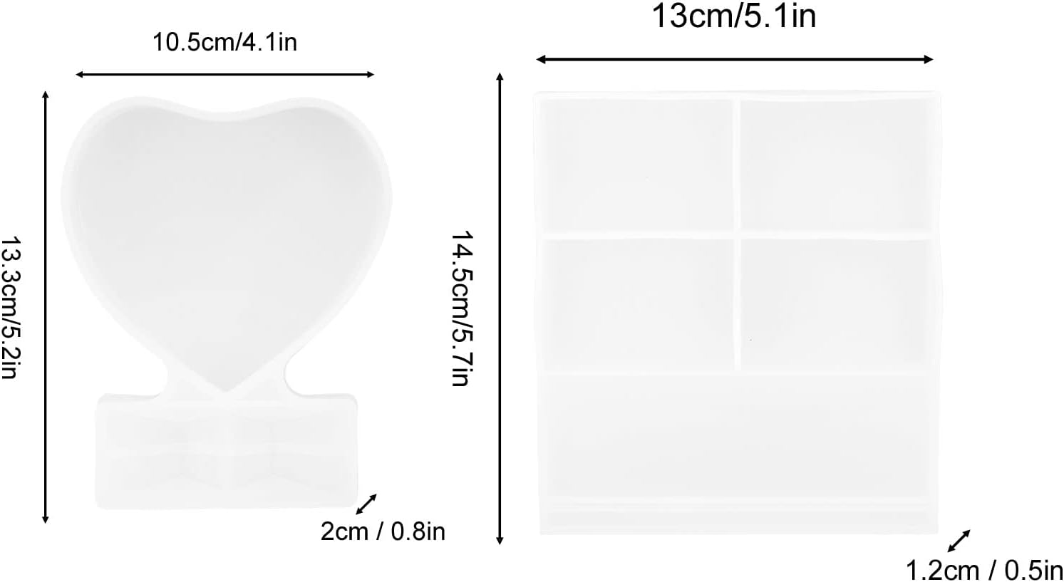2 Pack Photo Frame Resin Molds–Silicone Rectangle & Heart Shape Epoxy Casting Molds for DIY Crafts, Personalized Photo Frame Mold, Reusable Home Decor Resin Projects (4.1x5.2IN & 5.1x5.7IN)