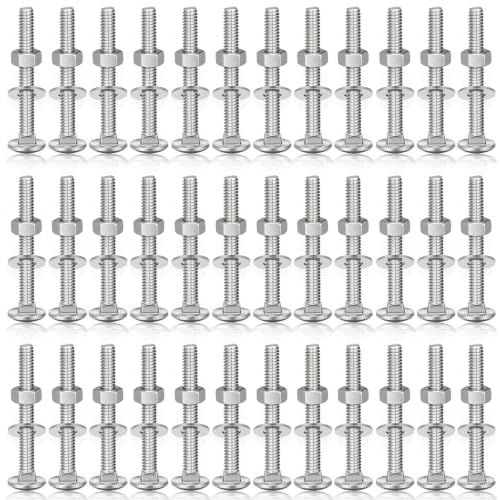 Image of Zonon Stainless Steel Carriage Bolts and Nuts Kit Round Head Square Neck Carriage Bolts Screws and Hex Nuts and Flat Washers, Stainless 18-8 Full Thread Coverage(1 /4-20 x 2,Silver,50 Sets)