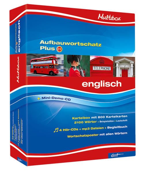 Multibox Aufbauwortschatz Plus, Englisch: Karteibox mit 800 Karteikarten, 2100 Wörter, 4 Hör-CDs + mp3-Dateien, Begleitbuch, Wortschatzposter mit allen Wörtern