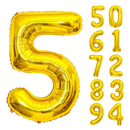 Diva 数字バルーン ビッグ約90cm バルーン 風船 大きい 巨大 数字 金 ゴールド シルバー ブラック ピンク ビッグバルーン 大きい風船 誕生日 記念日 イベント 内祝い (5, ゴールド)