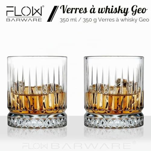 FLOW Barware GEO Verres à whisky avec design géométrique transparent parfait pour scotch/bourbon/gin tonic/cocktails Coffret cadeau inclus – vue 3