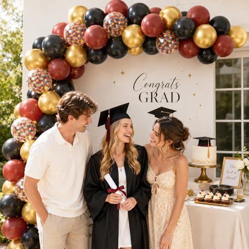 Image of Burgundy Gold Balloons, 60Pcs Burgundy Balloon, 12 Inch Metallic Gold Wine and Black Latex Balloons for Birthday Party Bachelorette Graduation Anniversary Bridal Shower Celebration Party Decorations