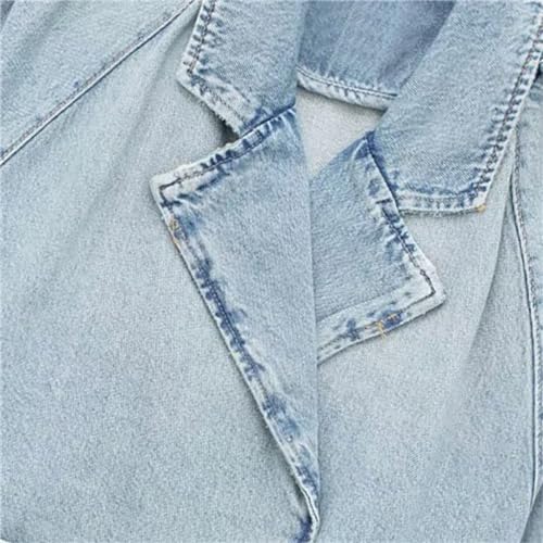 Women's Casual Lapel Short Denim Trench Jacket Cropped Pea Coat Crop Long Sleeve Jean Jackets Coats Outwear with Belt2