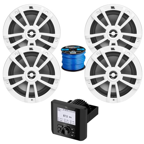 Bluetooth AM/FM Radio IP66 Multi-Element Digital Media Marine Audio Receiver Bundle Combo with 2 Pair (Qty 4) of 6.5