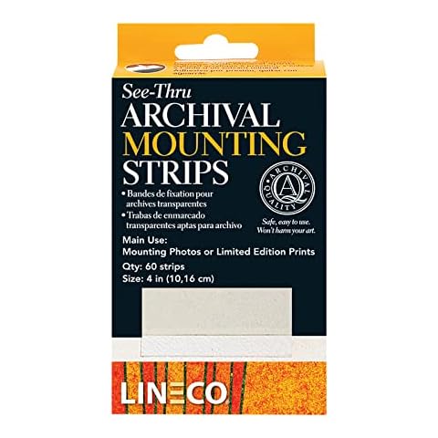Lineco 4 Inches See-Through Archival Polyester Mounting Strips. Acid-Free, Framing Photos, Hinge-Less, Sturdy, Safe, Conservation, Easy, Artwork, Craft, DIY. (Pack of 60) Cover