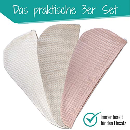 Lead Care Haarturban, Turban, Haartrockentuch, 3er Set - schnell trocknendes Mikrofaser Trockentuch mit Knopf (3er Set weiß, Creme, rosa) (weiß, Creme, rosa)