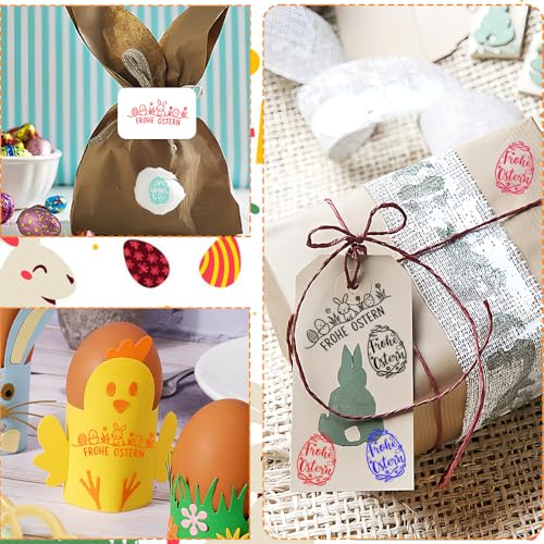 QIMMU 2 Stück Ostern Stempel,Ostern Holzstempel,Frohe Ostern Stempel,Frohe Ostern Holz,Osterei Motivstempel,Mit Gestalteten Ostereiern und Hasen,Für Scrapbooking,Bullet Journal und Osterkarten