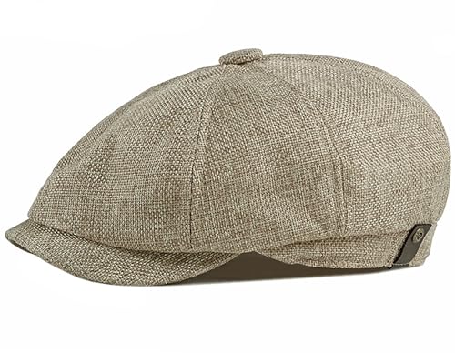 BQCWOXF Newsboy Cap for Men 8 Panel Vintage Cabbie News Flat Gatsby Mens Hats Adjustable Linen Mens Hats?Khaki?
