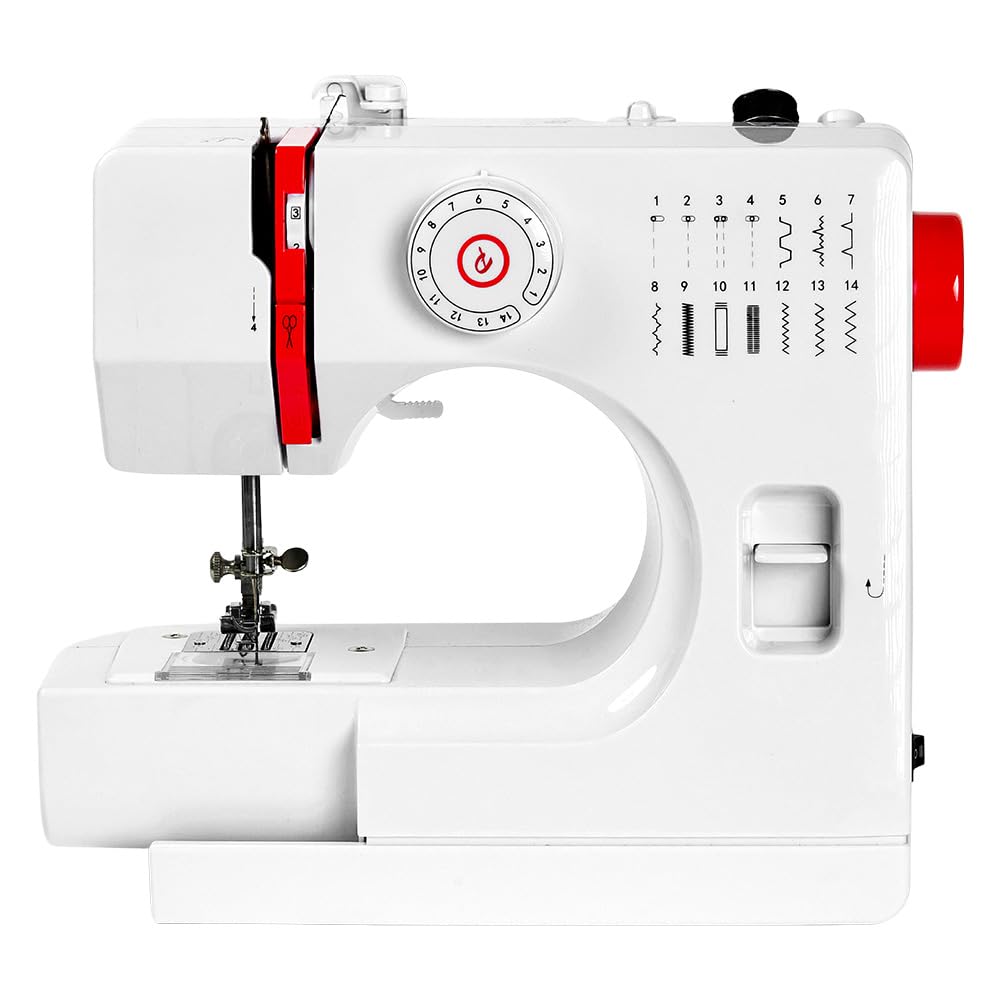 728 Macchina da Cucire Elettrica Portatile con 14 Punti di Cucitura, Mini Macchina da Cucire per Principianti e Bambini, per Tessuti, Adatta per Vestiti, Tende in Tessuto