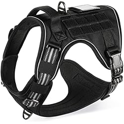 Arneses Miller rabbitgoo Arnes Perro Antitirones, Arnes Grande Mediano Transpirable, Arnes Táctico Ajustable con Asa Anillos y Molle, Chaleco Durable Reflectante para Adiestrar, Caminar, Cazar, Negro, L