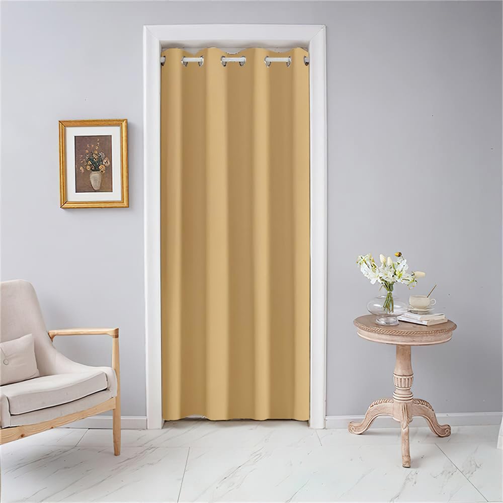 Odot Door Curtain with Eyelet - Blackout Thermal Insulation Single Panel, Solid Color Modern Partition for Closet, Window, Bedroom, Home Decorative (51x70.8, Khaki)